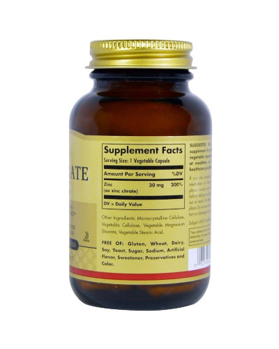 Цинк цитрат, 30 мг, Zinc Citrate, Solgar, 100 вегетаріанських капсул