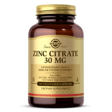 Цинк Цитрат, 30 мг, Zinc Citrate, Solgar, 100 вегетарианских капсул