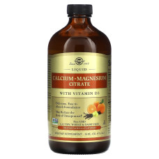 Жидкий Цитрат Кальция и Магния с Витамином D3, Вкус апельсин-ваниль, Liquid Calcium Magnesium Citrate with Vitamin D3, Solgar, 473 мл