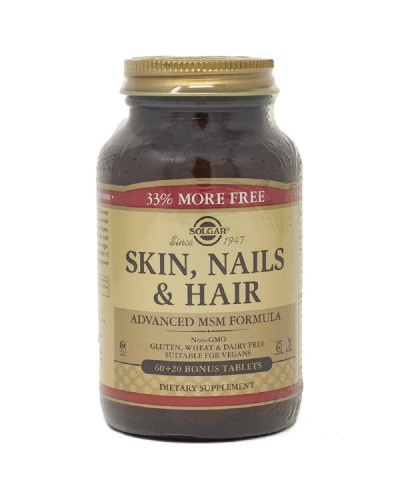 Комплекс для Шкіри, Нігтів і Волосся, Поліпшена Формула з МСМ, Skin, Nails & Hair, Advanced MSM Formula, Solgar, 60+20 таблеток