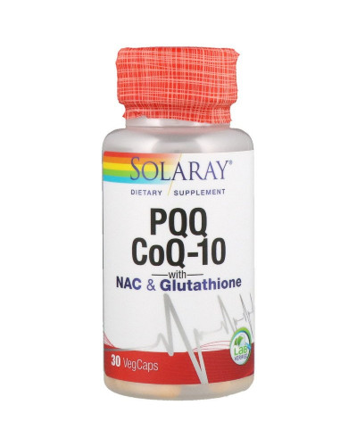 Витамин B14 и кофермент Q10 с N-ацетилцистеином и глутатионом, PQQ, CoQ-10 with NAC & Glutathione, Solaray, 30 вегетарианских капсул