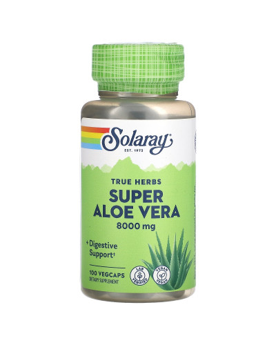 Супер Алоэ вера, 8000 мг, Super Aloe Vera, Solaray, 100 вегетарианских капсул