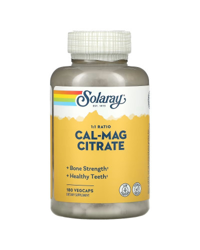 Кальций И Магний, Cal-Mag Citrate, High Potency, Solaray, 180 Капсул