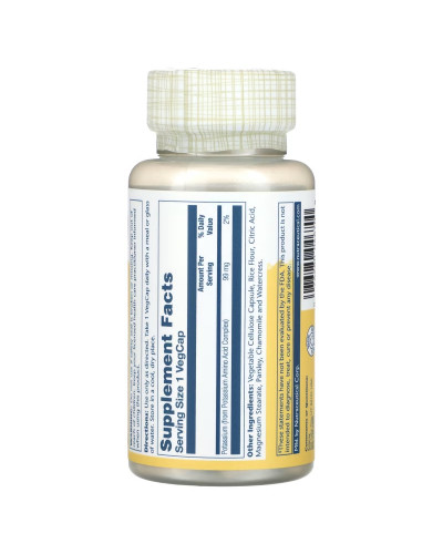 Калий, 99 мг, Potassium, Solaray, 100 вегетарианских капсул.
