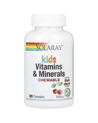Витамины и минералы для детей, вкус вишни, Kids Vitamins & Minerals Chewable, Solaray, 120 жевательных таблеток