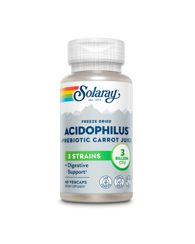 Ацидофилы, Пробиотик и пребиотик морковного сока, Acidophilus 3 Strain Probiotic & Prebiotic Carrot Juice, Solaray, 60 вегетарианских капсул