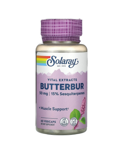 Экстракт корня белокопытника, 50 мг, Butterbur, Solaray, 60 вегетарианских капсул