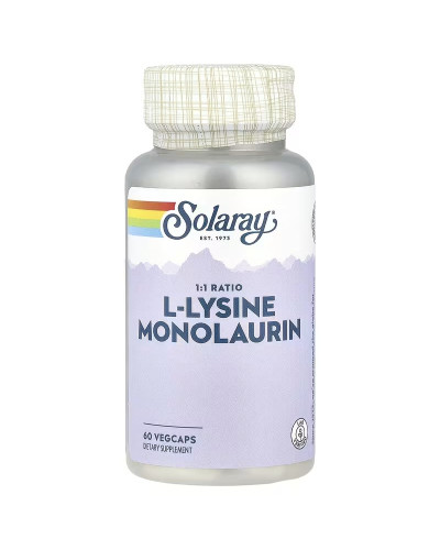 L-лизин и Монолаурин, L-Lysine Monolaurin 1:1 Ratio, Solaray, 60 вегетарианских капсул
