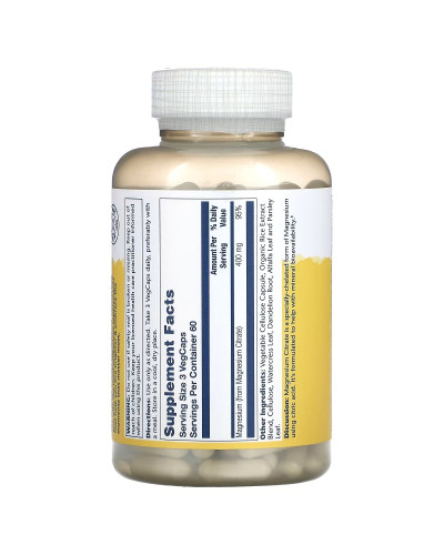 Цитрат Магнію, 400 Мг, Magnesium Citrate, Solaray 180 Капсул