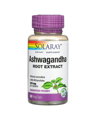 Ашваганда, 470 мг, Ashwagandha, Solaray, 60 вегетарианских капсул