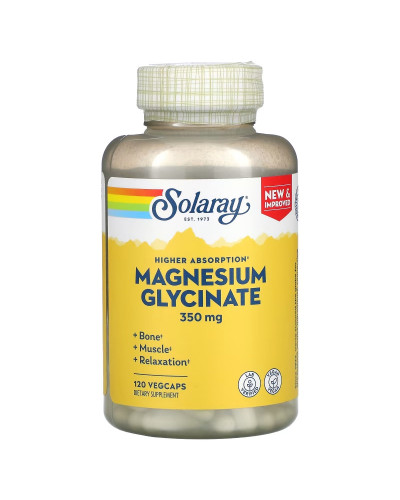 Магний Глицинат высокой усваиваемости, 350 мг, High Absorption Magnesium Glycinate, Solaray, 120 вегетарианских капсул