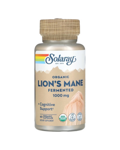 Ежовик гребенчатый органически ферментированный, 1000 мг, Organic Fermented Lion's Mane, Solaray, 60 капсул