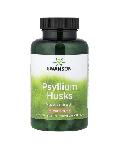 Лушпиння насіння подорожника, 610 мг, Psyllium Husks, Swanson, 100 веганських капсул
