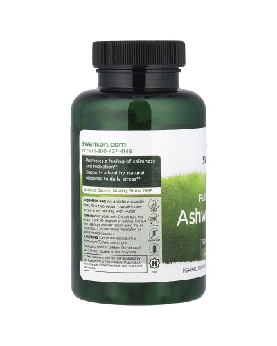 Ашваганда, 900 мг на порцію, Full Spectrum Ashwagandha, Swanson, 100 веганських капсул