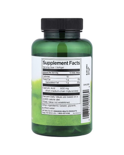 Каприлова кислота, 600 мг, Caprylic Acid, Swanson, 60 гелевих капсул Каприлова кислота, 600 мг, Caprylic Acid, Swanson, 60 гелевих капсул