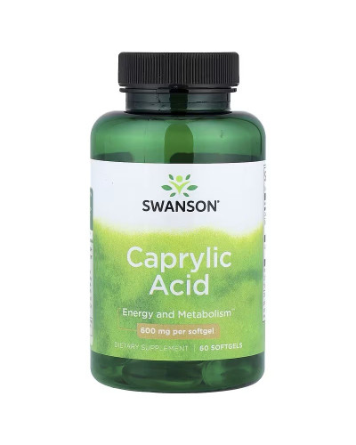 Каприлова кислота, 600 мг, Caprylic Acid, Swanson, 60 гелевих капсул