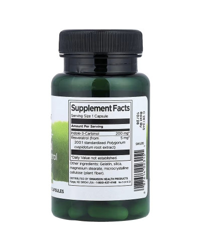 Індол-3-карбінол з ресвератролом, Indole-3-Carbinol with Resveratrol, Swanson, 60 капсул Індол-3-карбінол з ресвератролом, Indole-3-Carbinol with Resveratrol, Swanson, 60 капсул