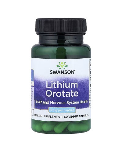 Літій оротат, 5 мг, Lithium Orotate, Swanson, 60 вегетаріанських капсул