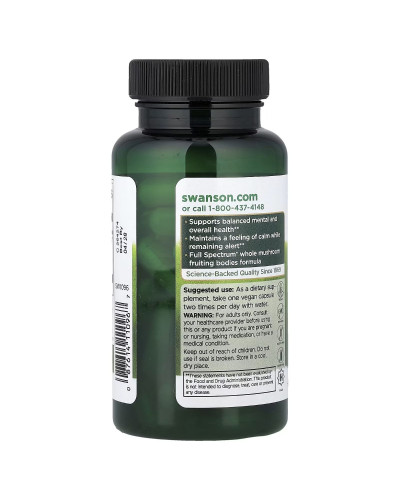 Їжовик гребінчастий, 500 мг, Full Spectrum Organic Lion's Mane Mushroom, Swanson, 60 веганських капсул