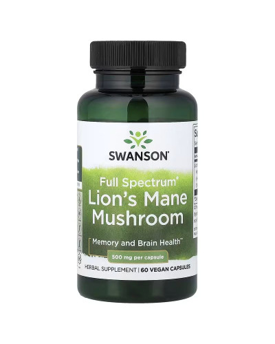 Їжовик гребінчастий, 500 мг, Full Spectrum Organic Lion's Mane Mushroom, Swanson, 60 веганських капсул