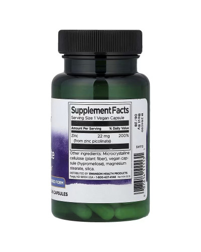 Цинк піколінат, 22 мг, Zinc Picolinate, Swanson, 60 веганських капсул Цинк піколінат, 22 мг, Zinc Picolinate, Swanson, 60 веганських капсул
