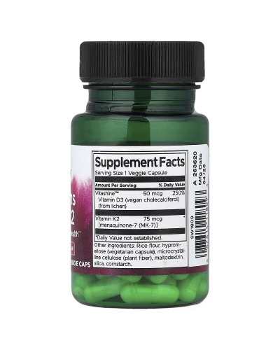 Вітаміни D3 та K2, Vitamins D3 & K2, Swanson, 60 веганських капсул