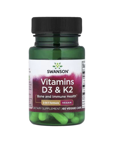 Вітаміни D3 та K2, Vitamins D3 & K2, Swanson, 60 веганських капсул