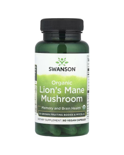 Їжовик гребінчастий, Organic Lion's Mane Mushroom, Swanson, 60 веганських капсул