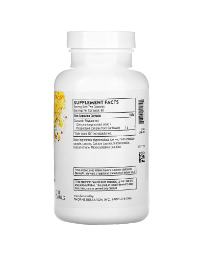 Фитосомы Куркумина, 1000 мг, Curcumin Phytosome, Thorne Research, 120 капсул