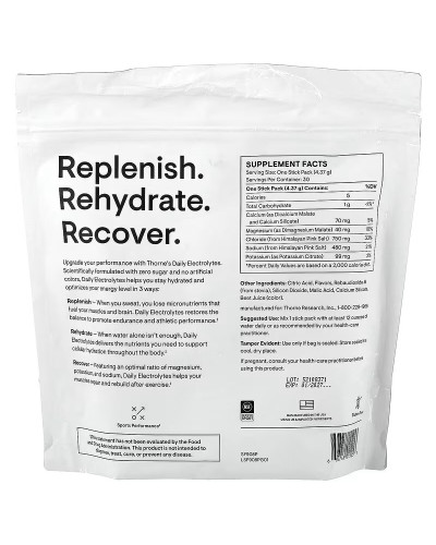 Электролиты, вкус арбуза, Daily Electrolytes, Thorne, 30 стыков Электролиты, вкус арбуза, Daily Electrolytes, Thorne, 30 стыков