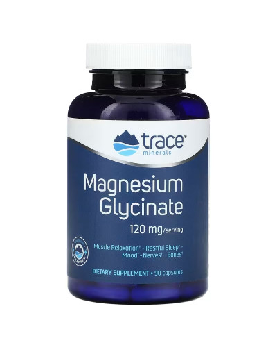 Глицинат магния, 120 мг, Magnesium Glycinate, Trace Minerals, 90 капсул