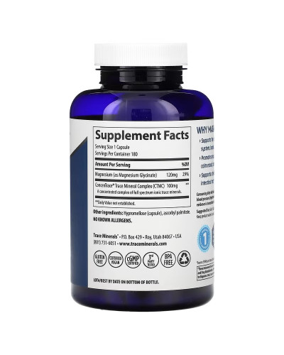 Глицинат магния, 120 мг, Magnesium Glycinate, Trace Minerals, 180 капсул Глицинат магния, 120 мг, Magnesium Glycinate, Trace Minerals, 180 капсул