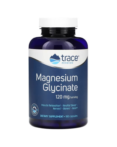 Глицинат магния, 120 мг, Magnesium Glycinate, Trace Minerals, 180 капсул