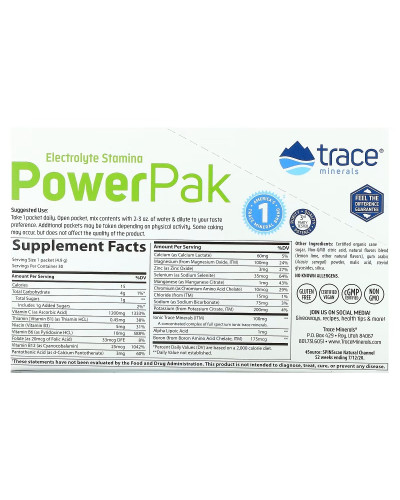 Электролиты, вкус лимон-лайм, Electrolyte Stamina PowerPak, Trace Minerals, 30 пакетов