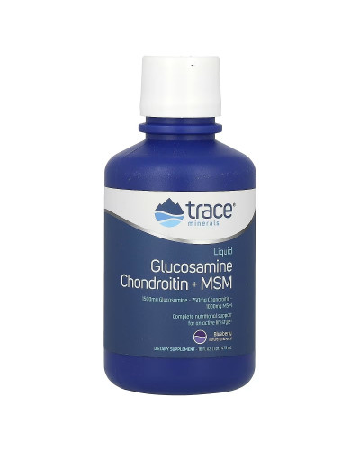 Жидкий глюкозамин, хондроитин и МСМ, вкус голубики, Liquid Glucosamine Chondroitin MSM, Trace Minerals, 473 мл