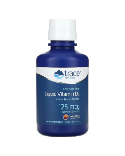 Вітамін D3, 125 мкг, смак тропічної вишні, Liquid Vitamin D3, Trace Minerals, 473 мл
