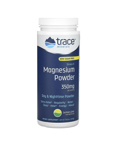 Магній, смак лимон-лайм, 350 мг, Stress-X, Magnesium Powder, Trace Minerals, 448 гр