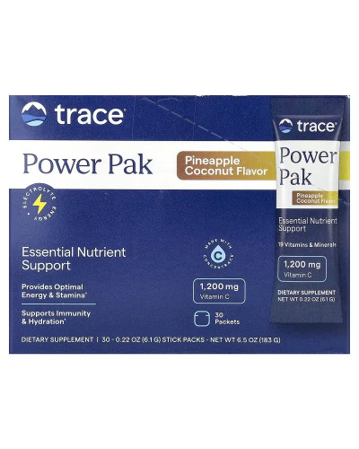 Электролиты, вкус ананаса кокоса, Power Pak, Trace Minerals, 30 пакетов по 6 гр.