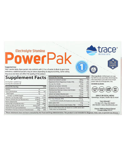 Электролиты, вкус мандарина, Electrolyte Stamina PowerPak, Trace Minerals, 30 пакетов