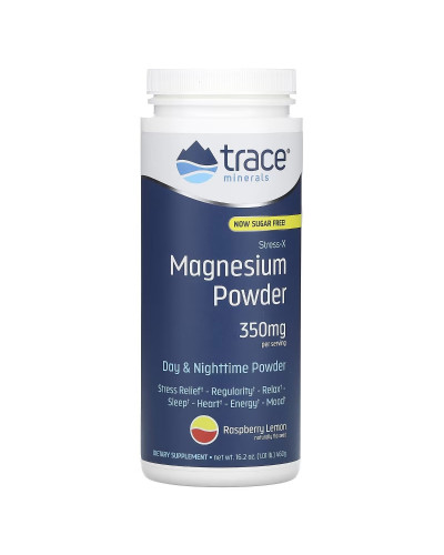 Магній, смак малина-лимон, 350 мг, Stress-X, Magnesium Powder, Trace Minerals, 460 гр