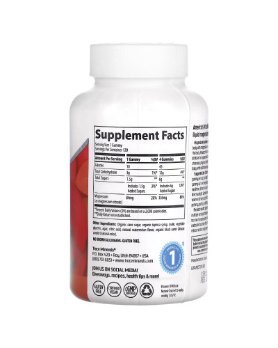 Магній, смак кавуна, Magnesium Gummies, Trace Minerals, 120 жувальних цукерок