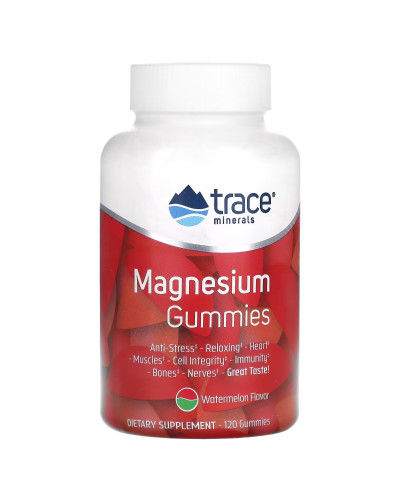 Магній, смак кавуна, Magnesium Gummies, Trace Minerals, 120 жувальних цукерок
