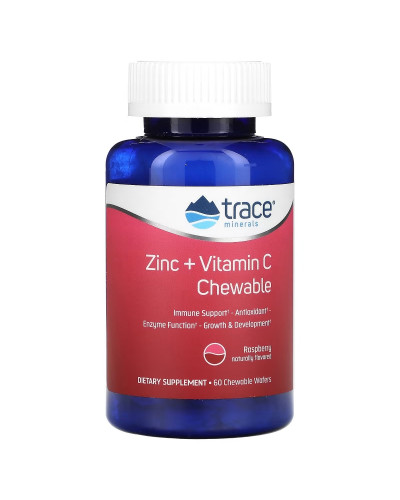 Підтримка імунітету з цинком та вітаміном С, смак малини, Zinc+Vitamin C, Trace Minerals, 60 жувальних таблеток