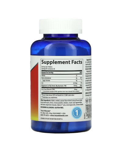 Магній, смак малина та лимон, Magnesium Chewable, Trace Minerals, 120 жувальних таблеток
