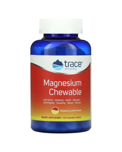 Магній, смак малина та лимон, Magnesium Chewable, Trace Minerals, 120 жувальних таблеток