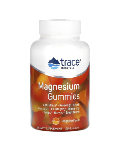 Магній, смак мандарину, Magnesium Gummies, Trace Minerals, 120 жувальних цукерок