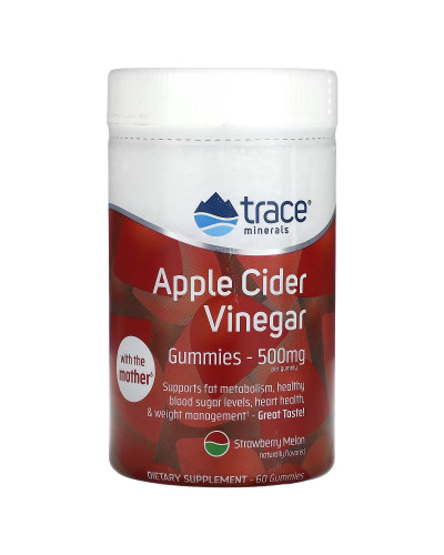 Яблучний оцет, 500 мг, смак полуниці та дині, Apple Cider Vinegar Gummies, Trace Minerals, 60 жувальних цукерок