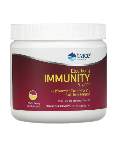 Посилення імунітету з бузиною, смак лимона та ягід, Elderberry Immunity Powder, Trace Minerals, 190 гр