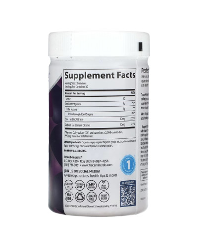 Цинк, 30 мг, смак бузини, Zinc Gummies, Trace Minerals, 60 жувальних цукерок Цинк, 30 мг, смак бузини, Zinc Gummies, Trace Minerals, 60 жувальних цукерок