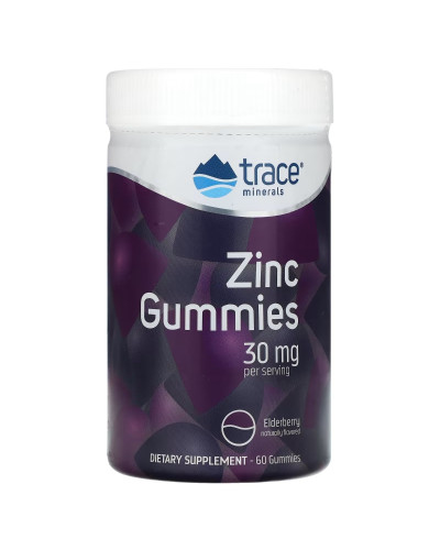 Цинк, 30 мг, смак бузини, Zinc Gummies, Trace Minerals, 60 жувальних цукерок